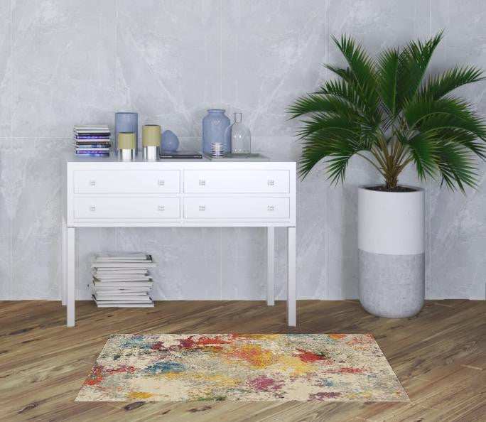 3' X 5' Ivory Abstract Power Loom Non Skid Area Rug - Homeroots - Flyclothing LLC