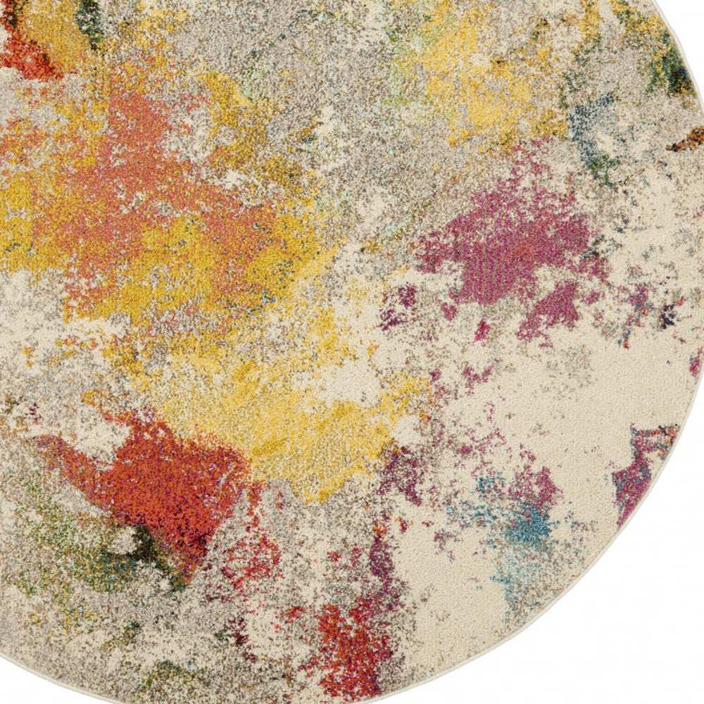 5' X 5' Ivory Round Abstract Power Loom Non Skid Area Rug - Homeroots - Flyclothing LLC