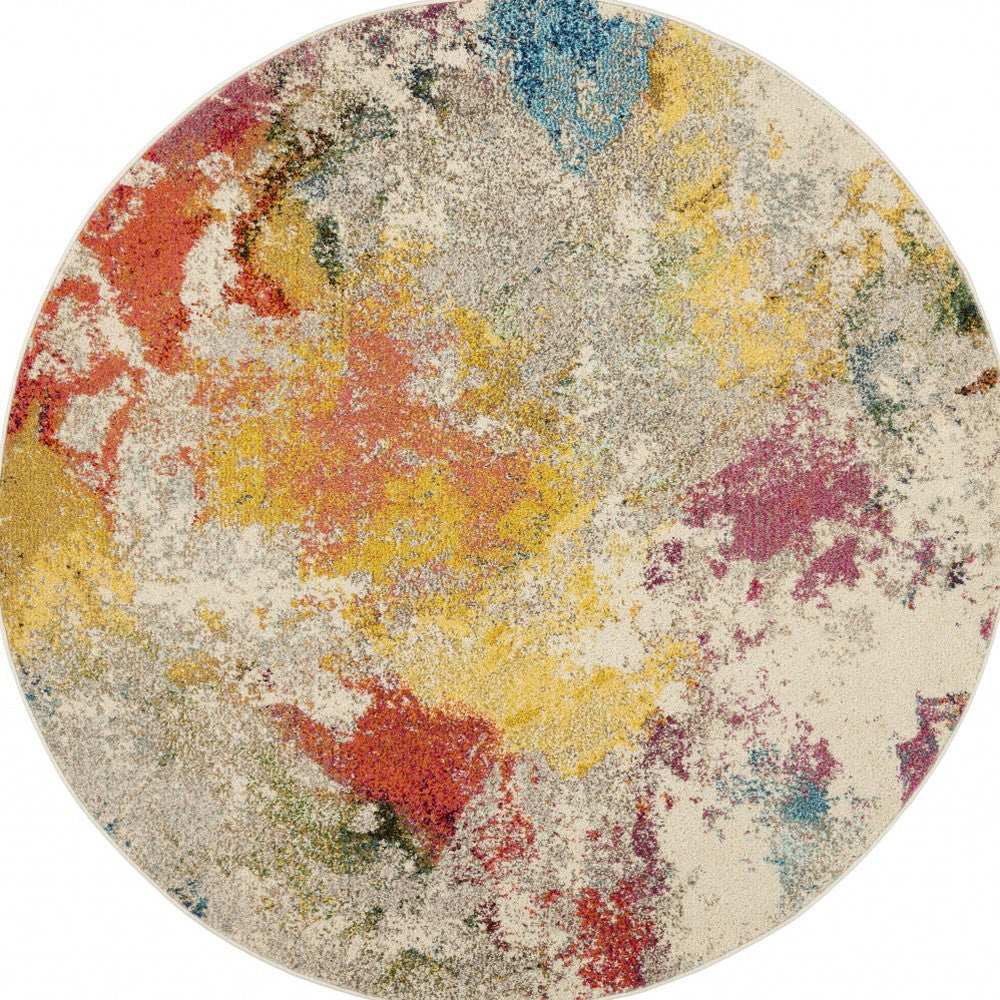 5' X 5' Ivory Round Abstract Power Loom Non Skid Area Rug - Homeroots - Flyclothing LLC