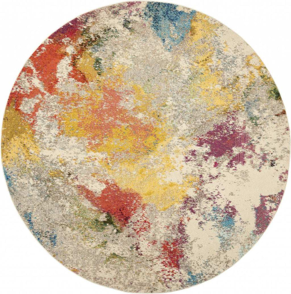 8' X 8' Ivory Round Abstract Power Loom Non Skid Area Rug - Homeroots - Flyclothing LLC