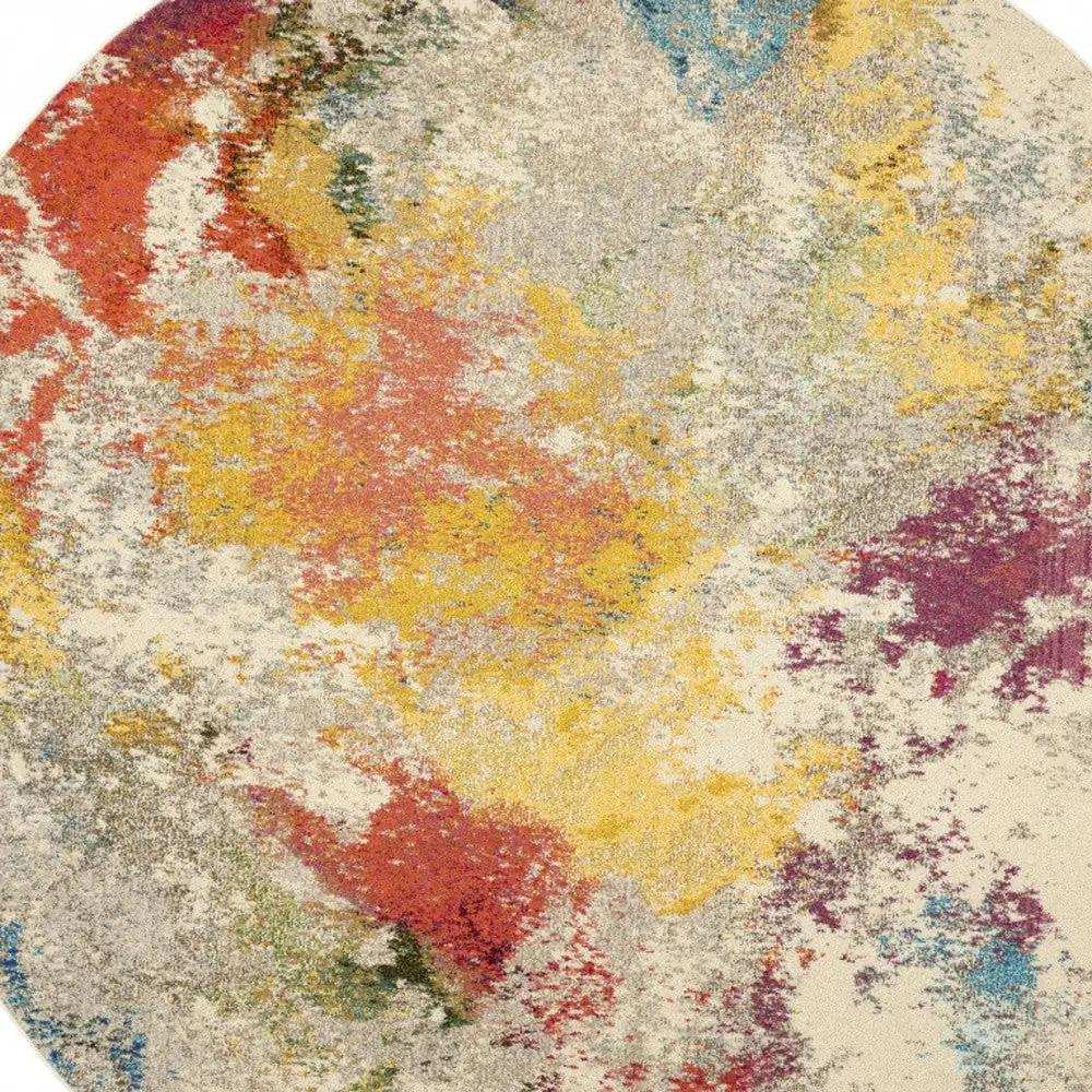 8' X 8' Ivory Round Abstract Power Loom Non Skid Area Rug - Homeroots - Flyclothing LLC