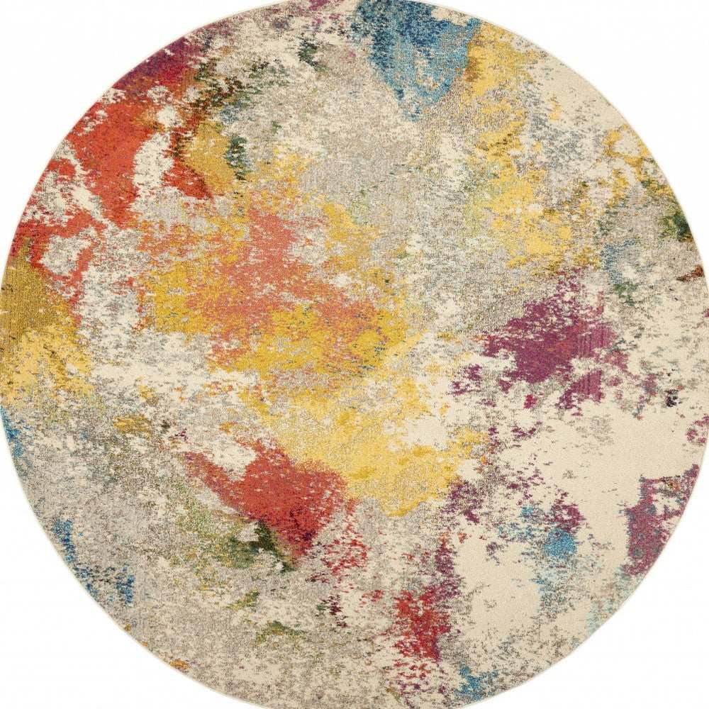 8' X 8' Ivory Round Abstract Power Loom Non Skid Area Rug - Homeroots - Flyclothing LLC