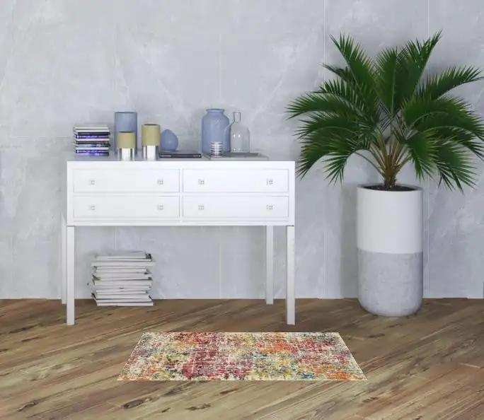 2' X 4' Pink Abstract Power Loom Distressed Non Skid Area Rug - Homeroots - Flyclothing LLC