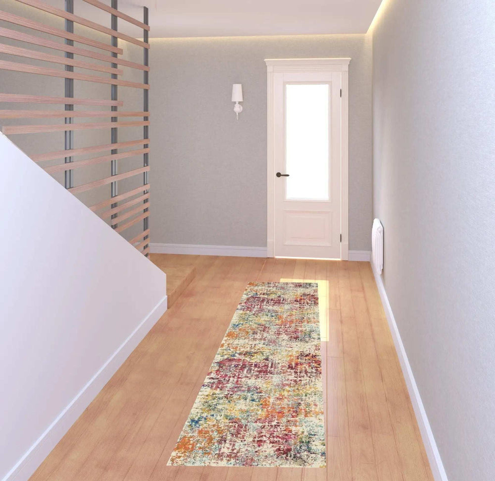 2' X 8' Pink Abstract Power Loom Distressed Non Skid Runner Rug - Homeroots - Flyclothing LLC