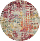 8' X 8' Pink Round Abstract Power Loom Distressed Non Skid Area Rug - Homeroots - Flyclothing LLC