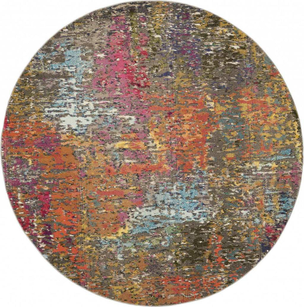 8' X 8' Sunset Round Abstract Power Loom Non Skid Area Rug - Homeroots - Flyclothing LLC