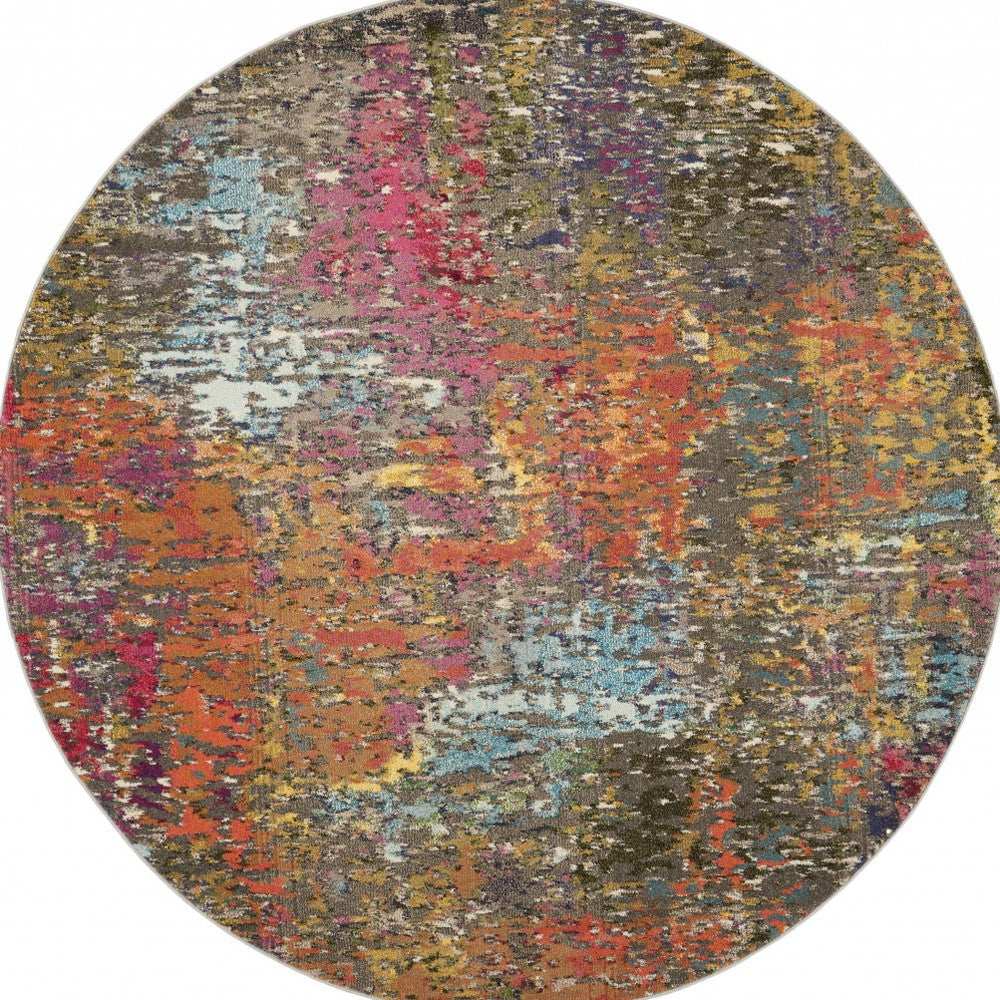 8' X 8' Sunset Round Abstract Power Loom Non Skid Area Rug - Homeroots - Flyclothing LLC