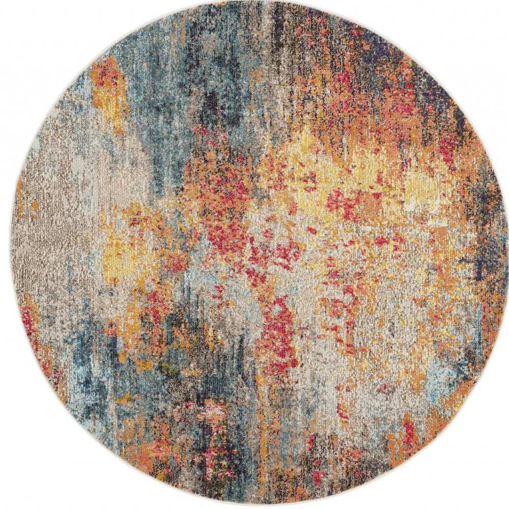 5' X 5' Multicolor Round Abstract Power Loom Non Skid Area Rug - Homeroots - Flyclothing LLC