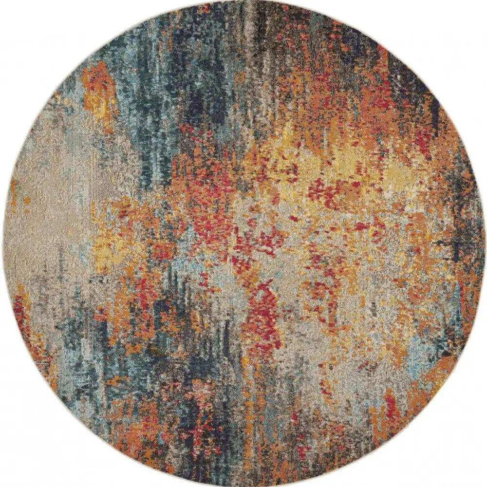 8' X 8' Multicolor Round Abstract Power Loom Non Skid Area Rug - Homeroots - Flyclothing LLC