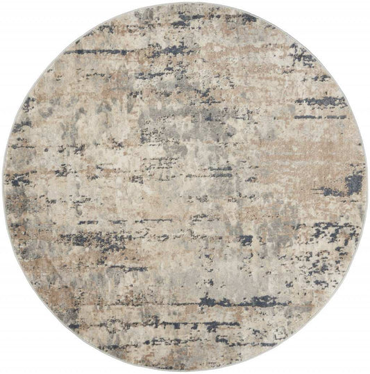 4' X 4' Beige And Grey Round Abstract Power Loom Non Skid Area Rug - Homeroots - Flyclothing LLC