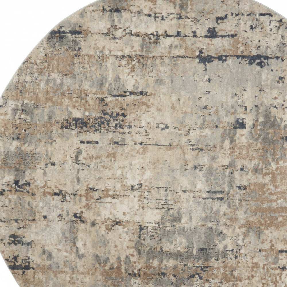 8' X 8' Beige And Grey Round Abstract Power Loom Non Skid Area Rug - Homeroots - Flyclothing LLC