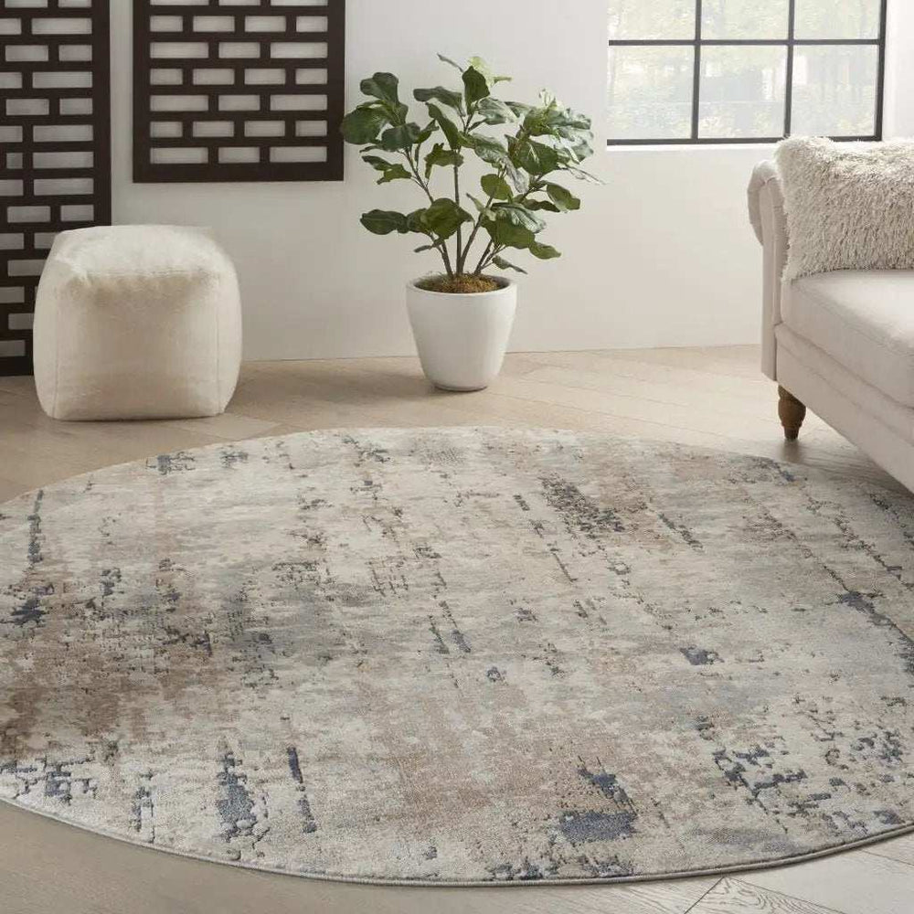 8' X 8' Beige And Grey Round Abstract Power Loom Non Skid Area Rug - Homeroots - Flyclothing LLC