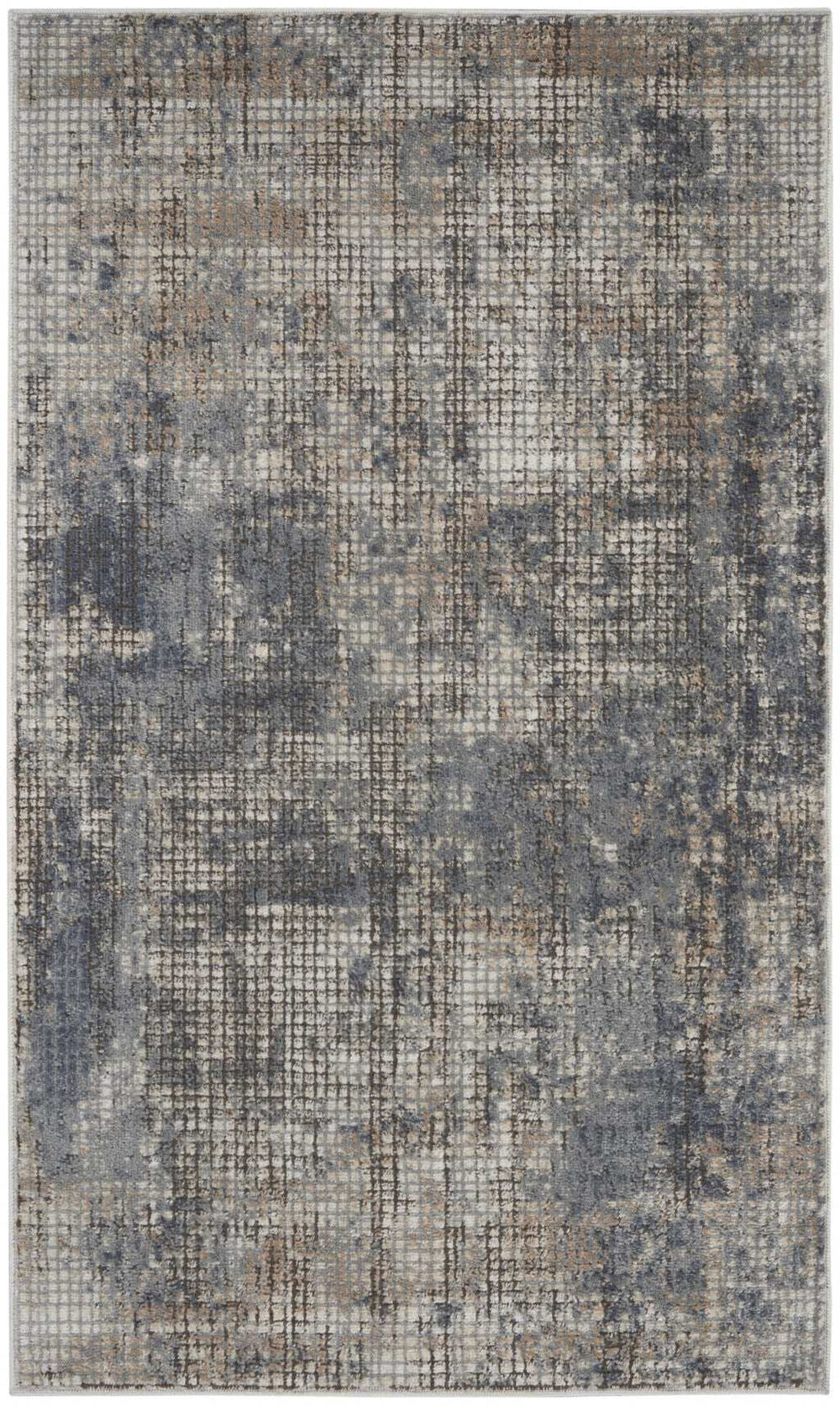 3' X 5' Blue And Beige Abstract Power Loom Distressed Non Skid Area Rug - Homeroots - Flyclothing LLC