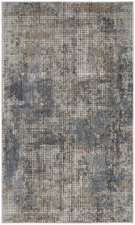 3' X 5' Blue And Beige Abstract Power Loom Distressed Non Skid Area Rug - Homeroots - Flyclothing LLC