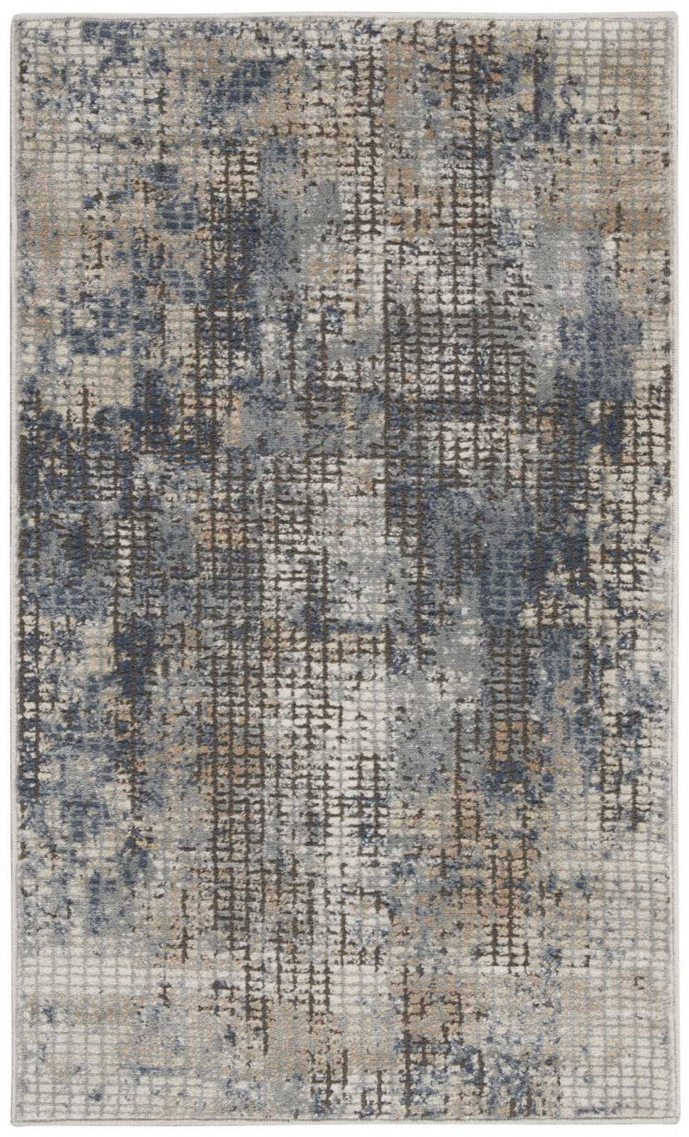 2' X 4' Blue And Beige Abstract Power Loom Distressed Non Skid Area Rug - Homeroots - Flyclothing LLC