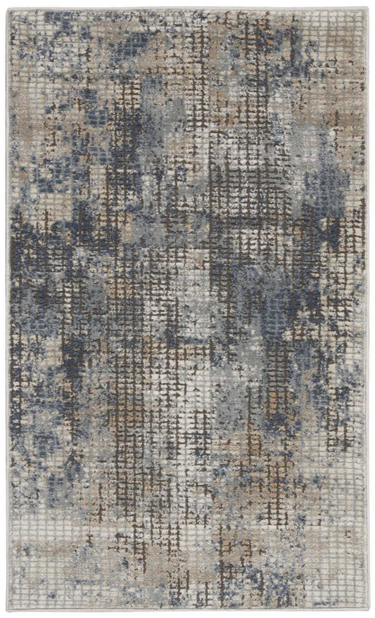 2' X 4' Blue And Beige Abstract Power Loom Distressed Non Skid Area Rug - Homeroots - Flyclothing LLC