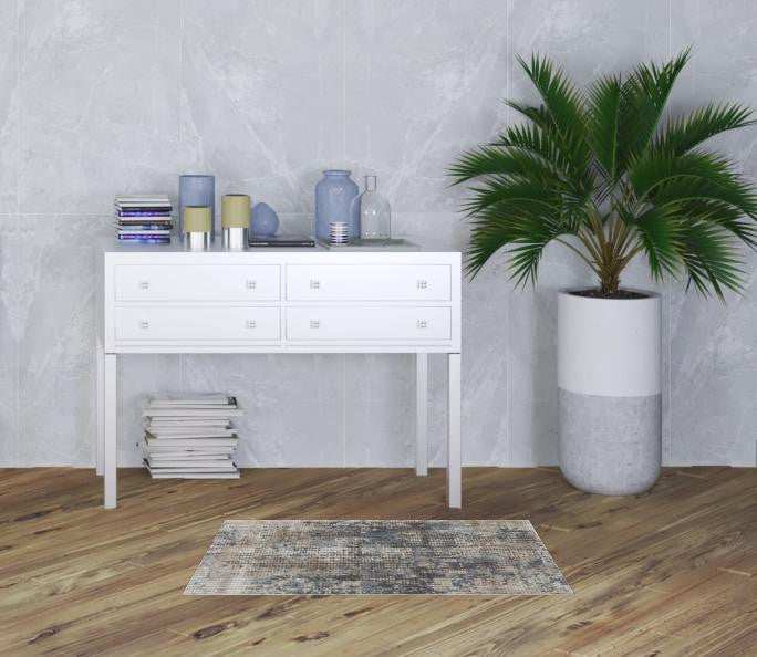 2' X 4' Blue And Beige Abstract Power Loom Distressed Non Skid Area Rug - Homeroots - Flyclothing LLC