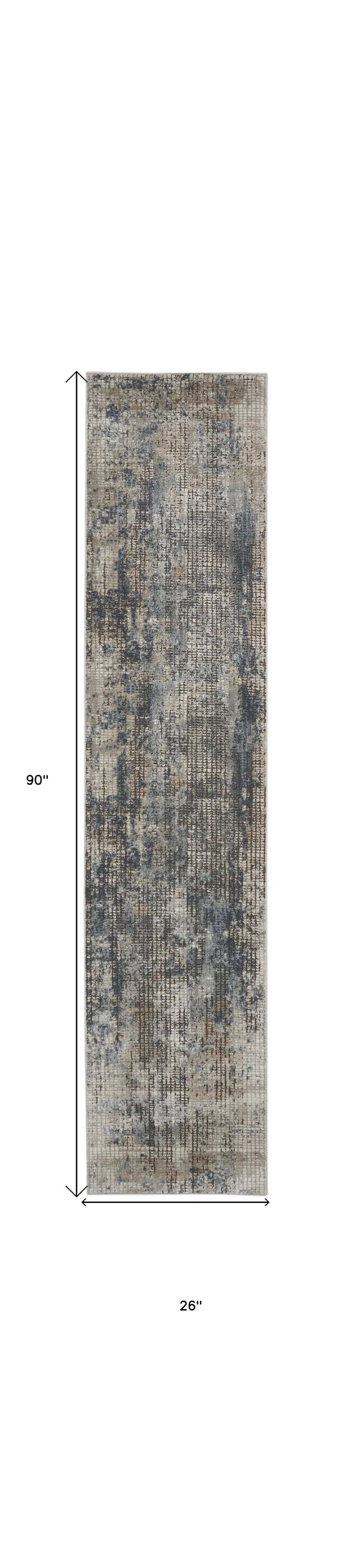 2' X 8' Blue And Beige Abstract Power Loom Distressed Non Skid Runner Rug - Homeroots - Flyclothing LLC