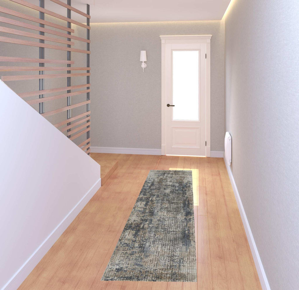 2' X 8' Blue And Beige Abstract Power Loom Distressed Non Skid Runner Rug - Homeroots - Flyclothing LLC