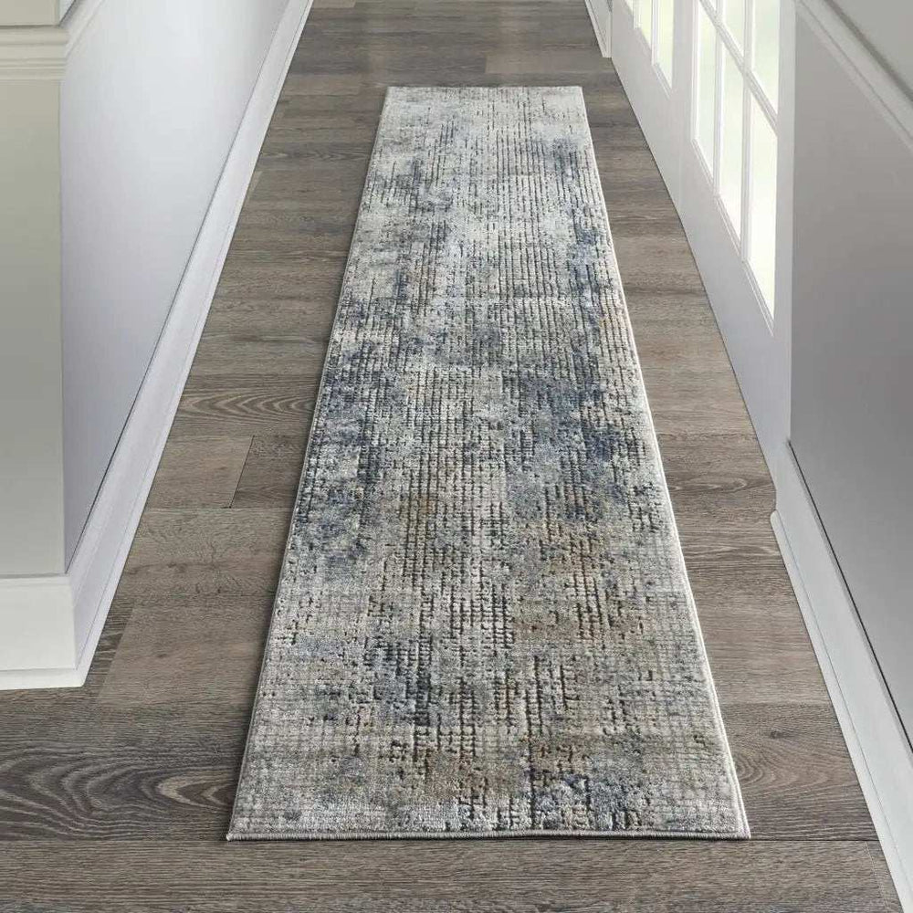 2' X 8' Blue And Beige Abstract Power Loom Distressed Non Skid Runner Rug - Homeroots - Flyclothing LLC