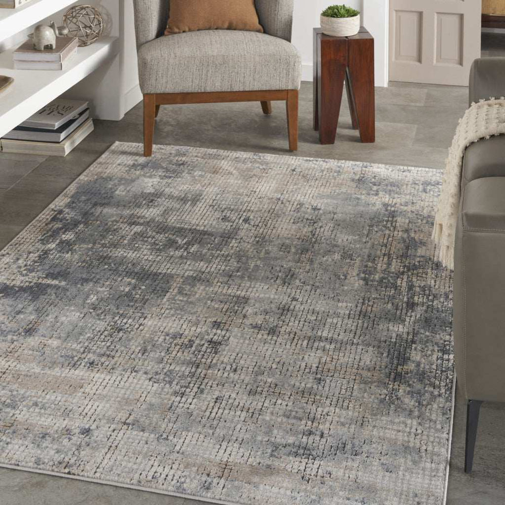 5' X 7' Blue And Beige Abstract Power Loom Distressed Non Skid Area Rug - Homeroots - Flyclothing LLC