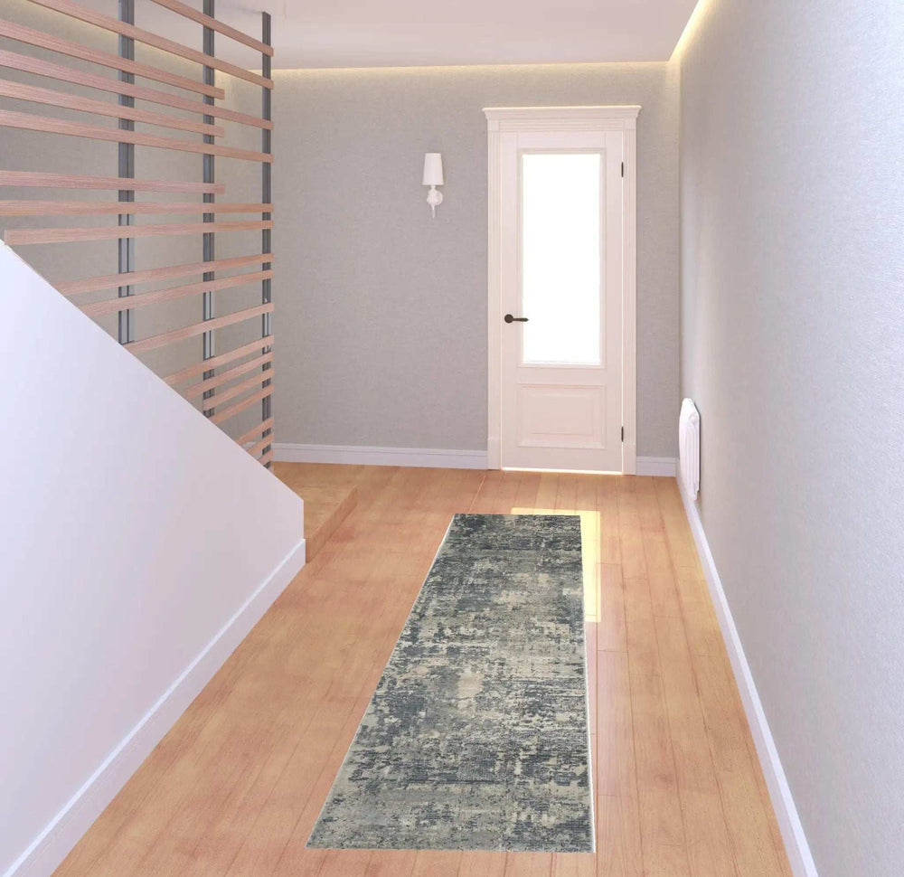 2' X 8' Grey And Beige Abstract Power Loom Non Skid Runner Rug - Homeroots - Flyclothing LLC