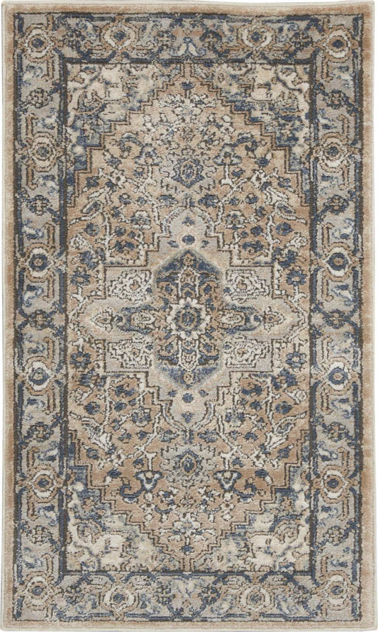 2' X 4' Beige And Grey Oriental Power Loom Non Skid Area Rug - Homeroots - Flyclothing LLC