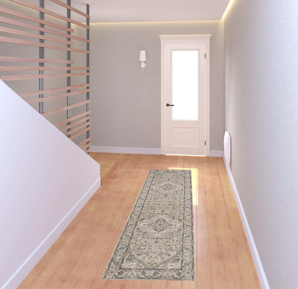 2' X 8' Beige And Grey Oriental Power Loom Non Skid Runner Rug - Homeroots - Flyclothing LLC