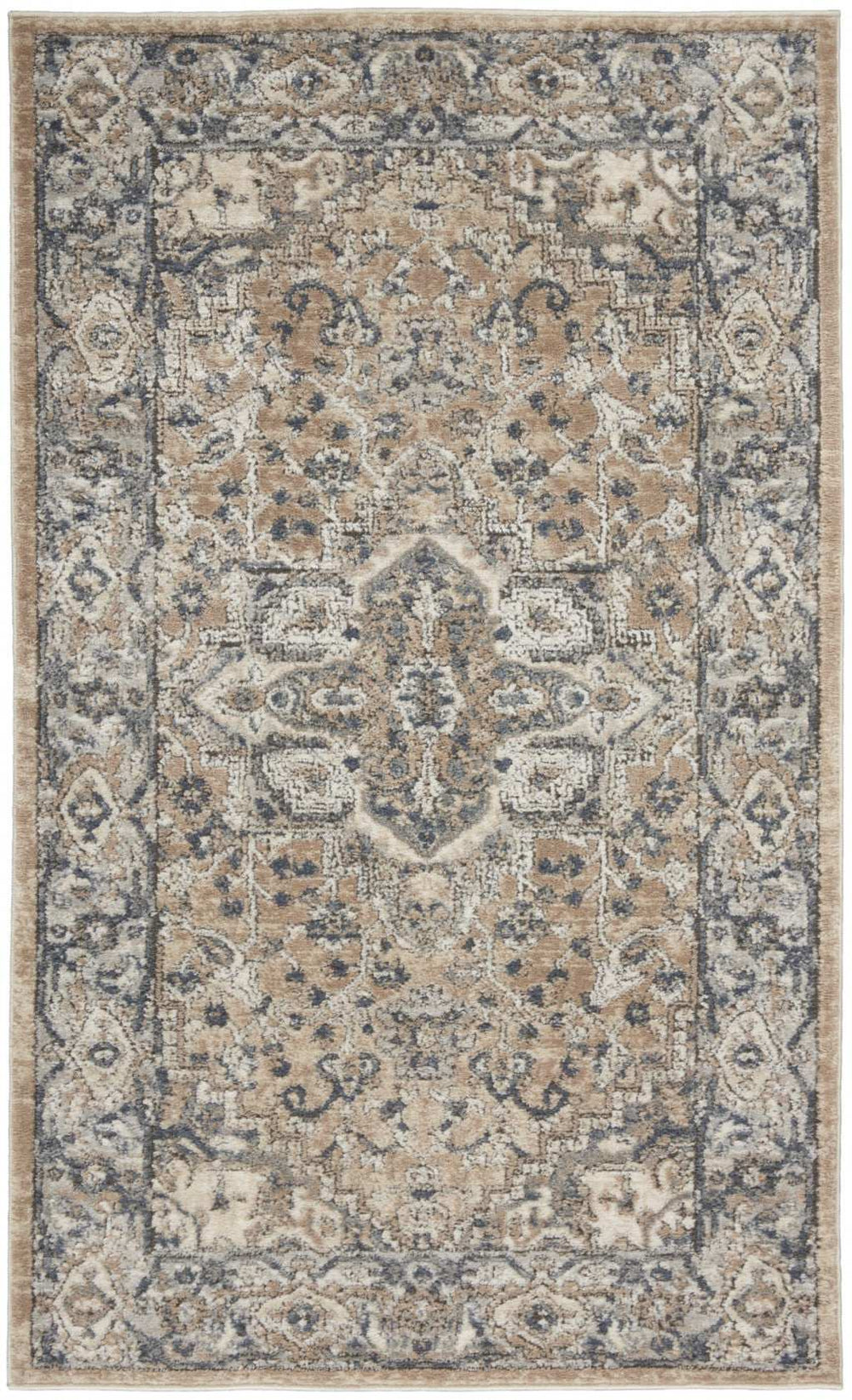 3' X 5' Beige And Grey Oriental Power Loom Non Skid Area Rug - Homeroots - Flyclothing LLC