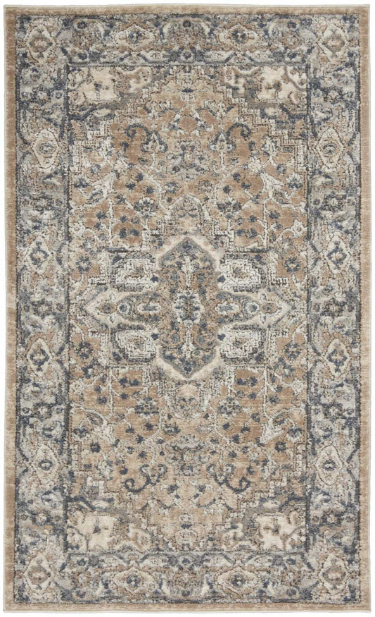 3' X 5' Beige And Grey Oriental Power Loom Non Skid Area Rug - Homeroots - Flyclothing LLC