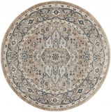 5' X 5' Beige And Grey Round Oriental Power Loom Non Skid Area Rug - Homeroots - Flyclothing LLC