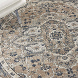 5' X 5' Beige And Grey Round Oriental Power Loom Non Skid Area Rug - Homeroots - Flyclothing LLC