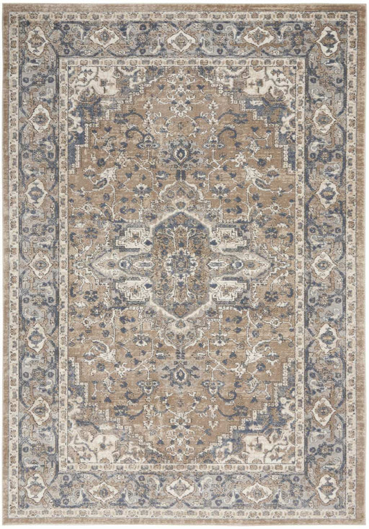 5' X 7' Beige And Grey Oriental Power Loom Non Skid Area Rug - Homeroots - Flyclothing LLC
