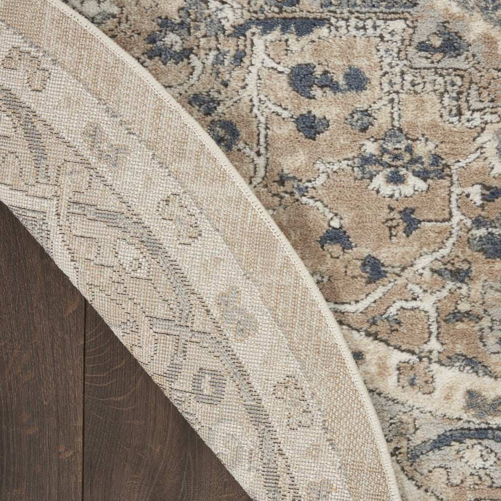 8' X 8' Beige And Grey Round Oriental Power Loom Non Skid Area Rug - Homeroots - Flyclothing LLC