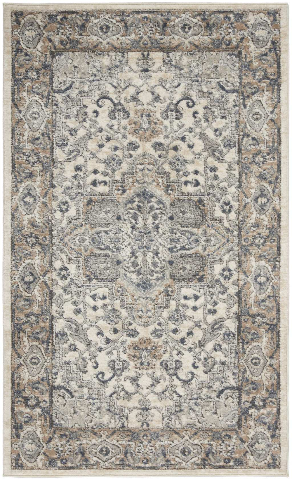3' X 5' Ivory And Grey Oriental Power Loom Non Skid Area Rug - Homeroots - Flyclothing LLC