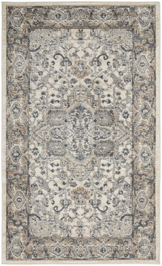 3' X 5' Ivory And Grey Oriental Power Loom Non Skid Area Rug - Homeroots - Flyclothing LLC