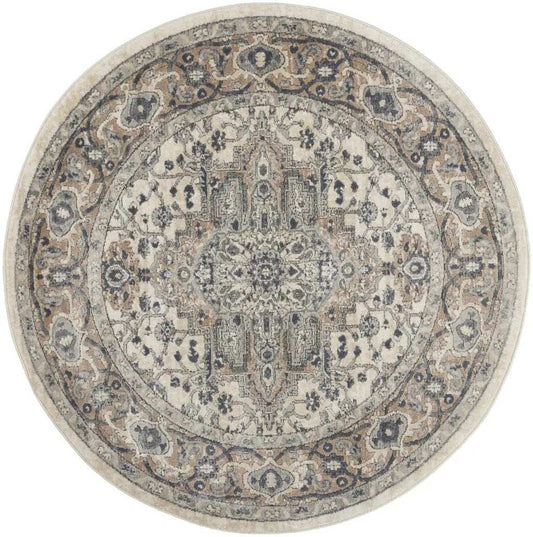4' Ivory And Grey Round Oriental Power Loom Non Skid Area Rug - Homeroots - Flyclothing LLC