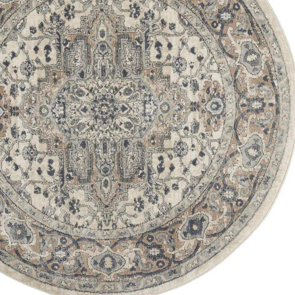 5' X 5' Ivory And Grey Round Oriental Non Skid Area Rug - Homeroots - Flyclothing LLC