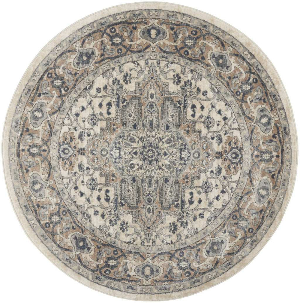 5' X 5' Ivory And Grey Round Oriental Non Skid Area Rug - Homeroots - Flyclothing LLC