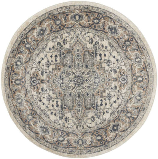5' X 5' Ivory And Grey Round Oriental Non Skid Area Rug - Homeroots - Flyclothing LLC
