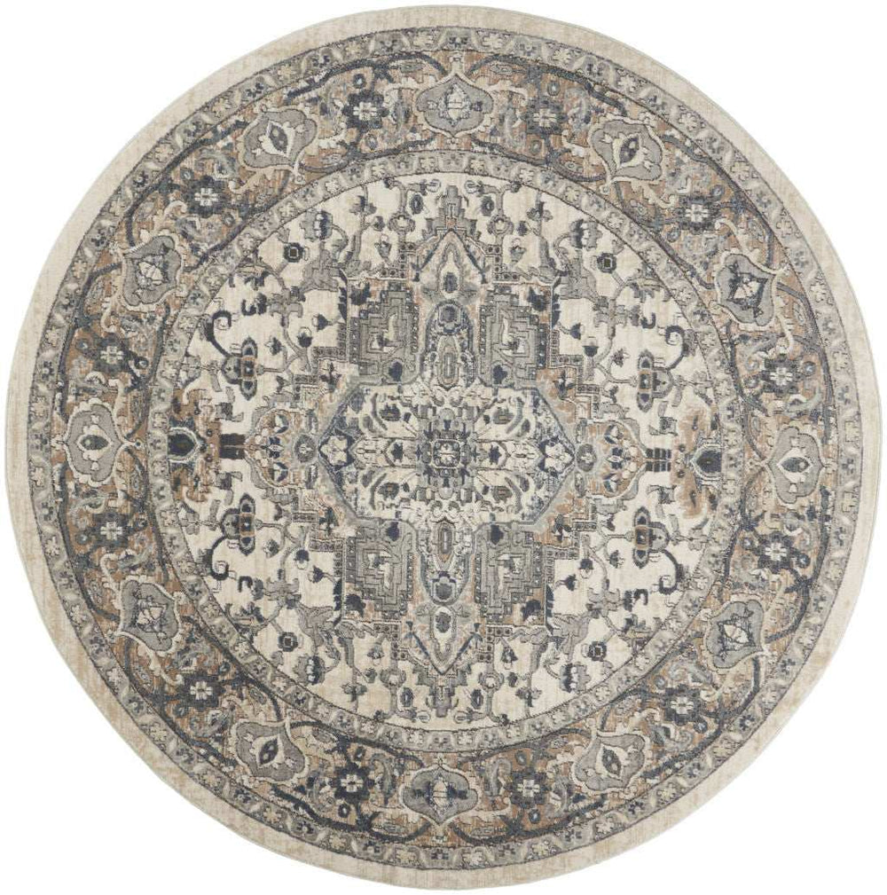 8' Ivory And Grey Round Oriental Power Loom Non Skid Area Rug - Homeroots - Flyclothing LLC