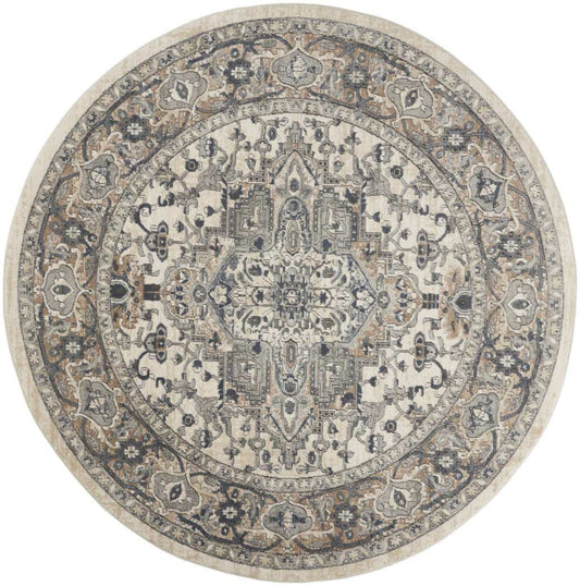 8' Ivory And Grey Round Oriental Power Loom Non Skid Area Rug - Homeroots - Flyclothing LLC