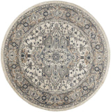 8' Ivory And Grey Round Oriental Power Loom Non Skid Area Rug - Homeroots - Flyclothing LLC