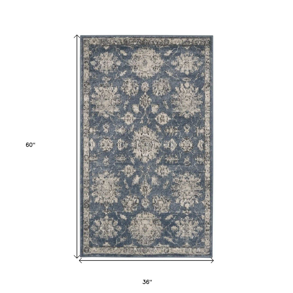 3' X 5' Blue And Beige Oriental Power Loom Non Skid Area Rug - Homeroots - Flyclothing LLC