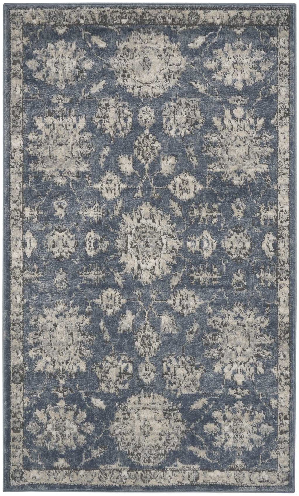 3' X 5' Blue And Beige Oriental Power Loom Non Skid Area Rug - Homeroots - Flyclothing LLC