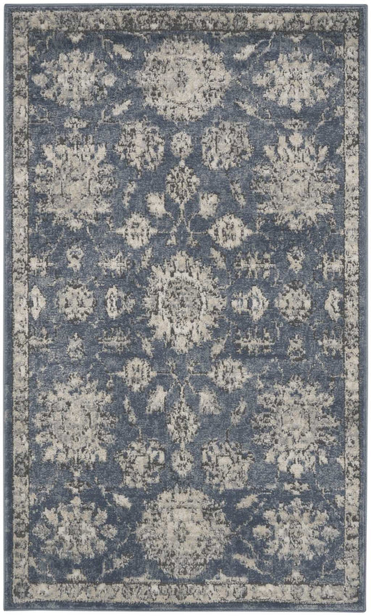 3' X 5' Blue And Beige Oriental Power Loom Non Skid Area Rug - Homeroots - Flyclothing LLC