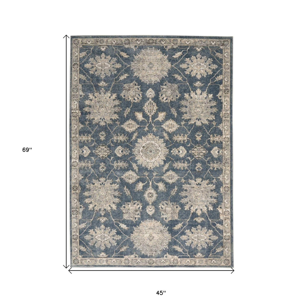 4' X 6' Blue and Beige Oriental Power Loom Non Skid Area Rug - Homeroots - Flyclothing LLC