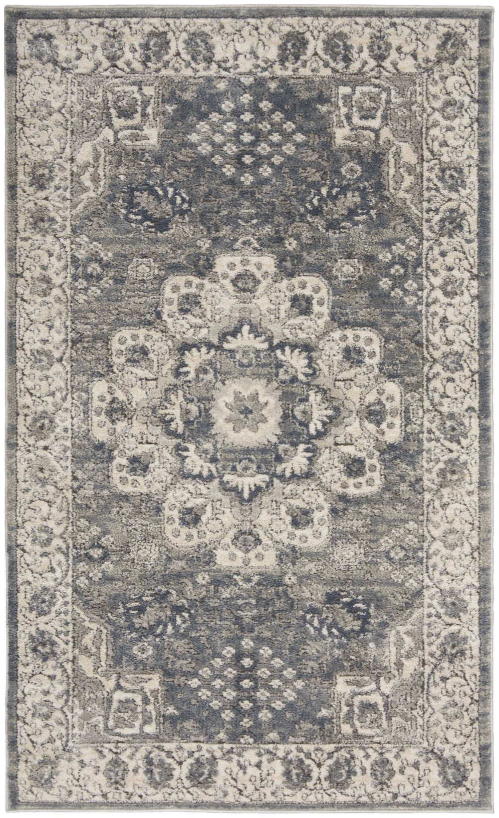 3' X 5' Grey And Ivory Oriental Power Loom Non Skid Area Rug - Homeroots - Flyclothing LLC