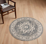 4' Grey And Ivory Round Oriental Power Loom Non Skid Area Rug - Homeroots - Flyclothing LLC