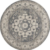 5' Grey And Ivory Round Oriental Power Loom Non Skid Area Rug - Homeroots - Flyclothing LLC